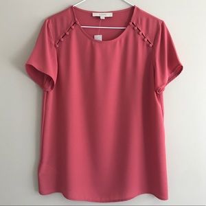 LOFT Coral Button Sleeve Blouse